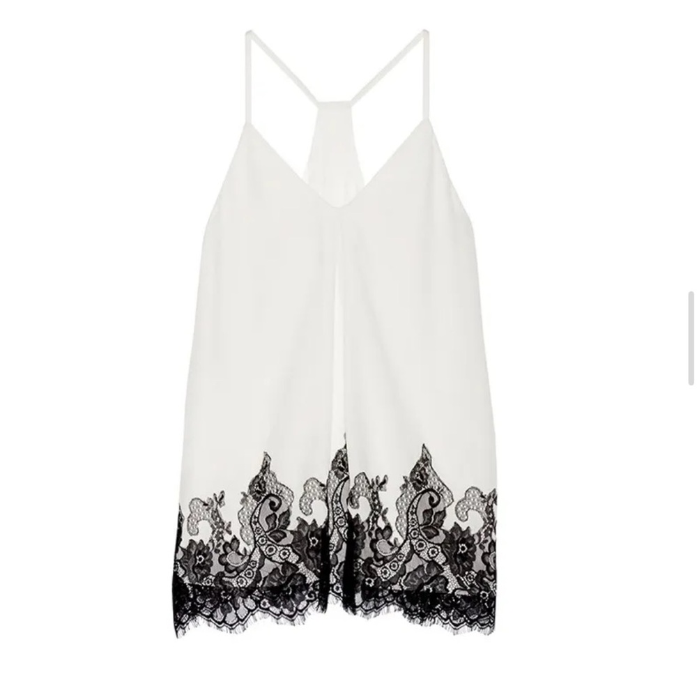Alice + Olivia Rowena Lace trim silk top